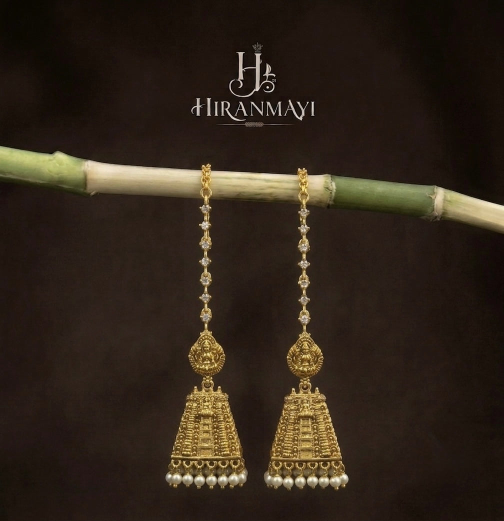 Temple jumka with detachable Earchain