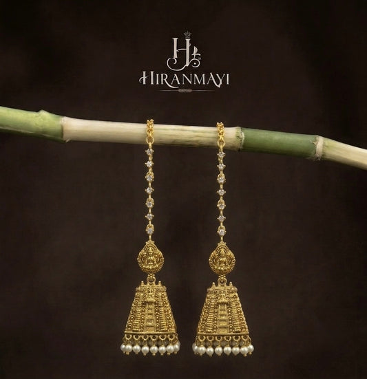 Temple jumka with detachable Earchain