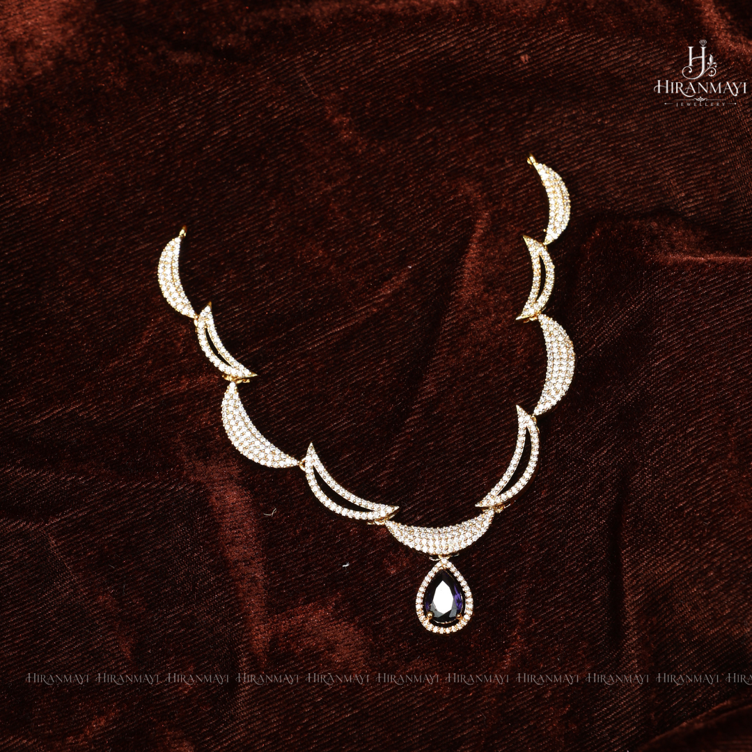 American diamond half moon necklace American diamond
