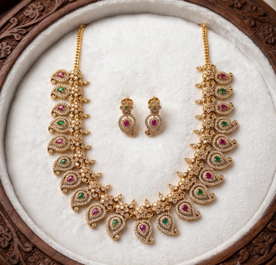 Mango motif diamond replica necklace with earrings