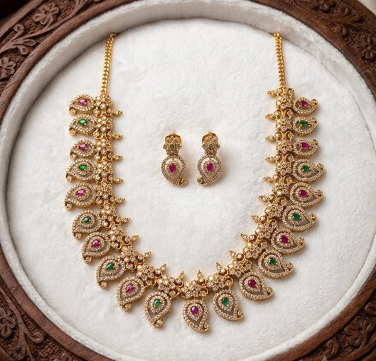 Mango motif diamond replica necklace with earrings