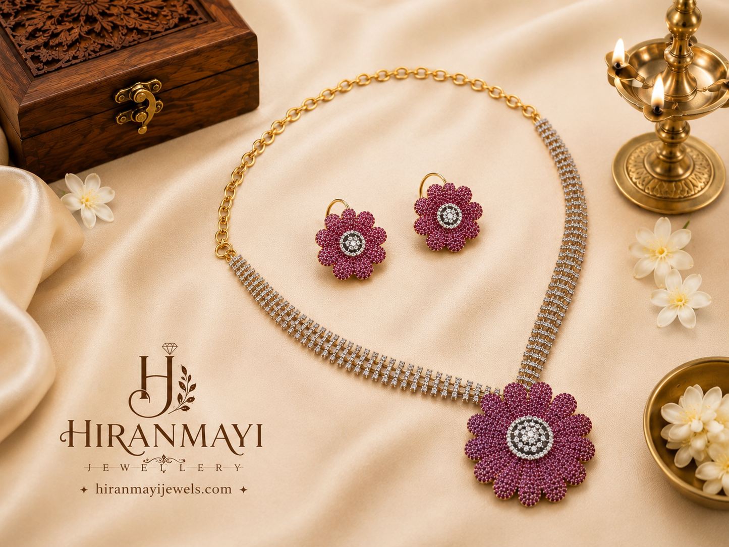 Floral flexibility pattern zircon stone statement necklace