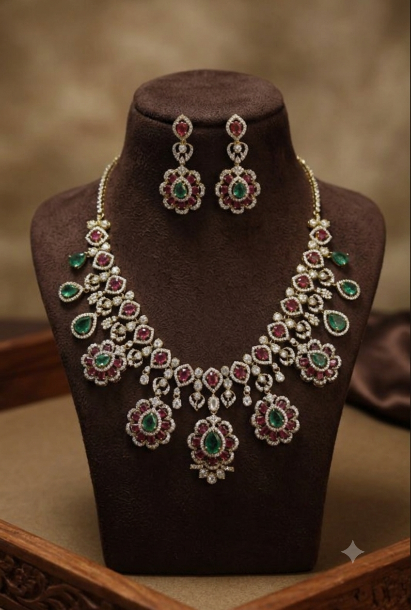 Victorian polish dual tone Polki stone necklace