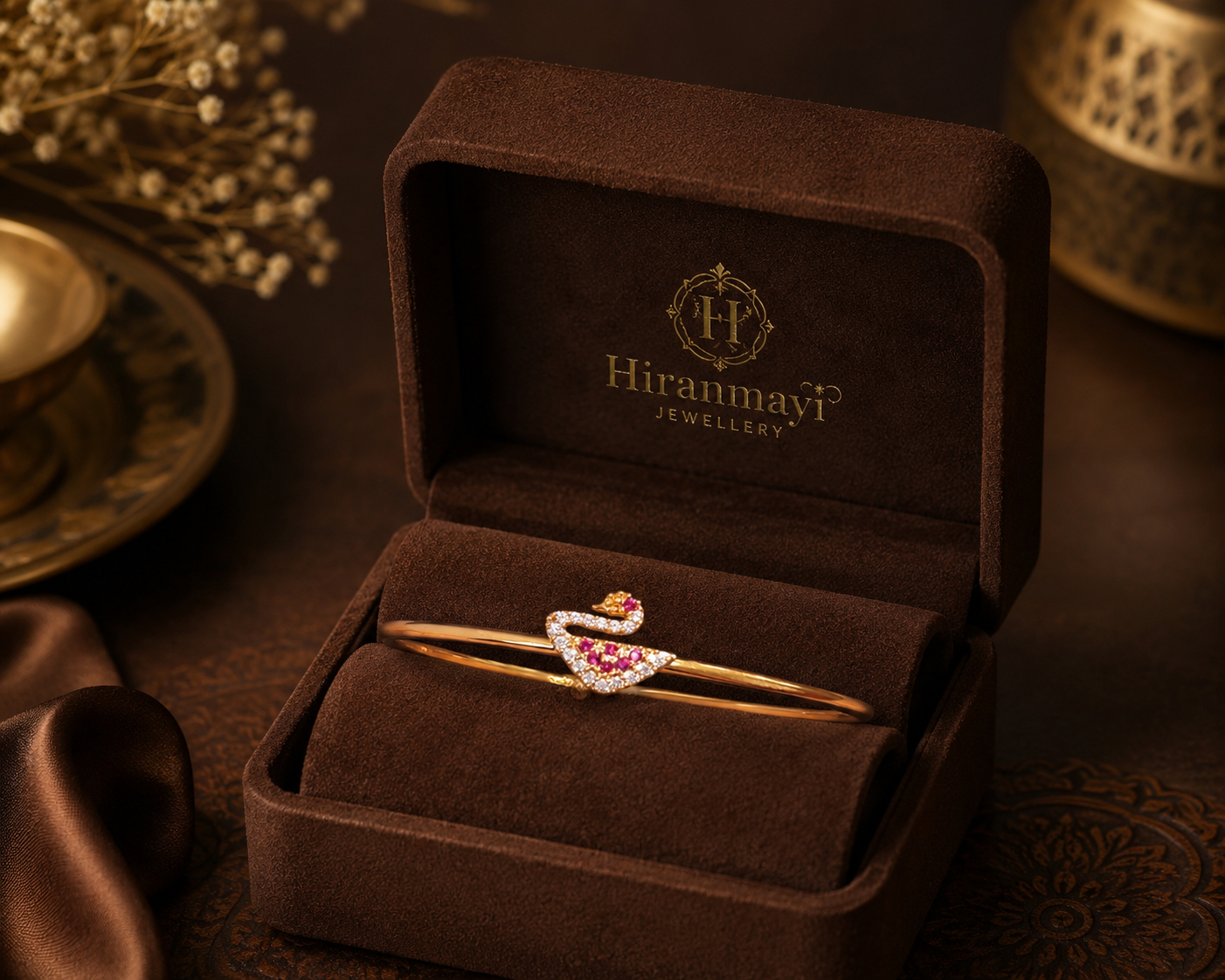 Swan with white and ruby stone kada bangles
