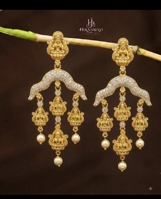 Antique Lakshmi motif hanging with stone and pearl drop earrings
