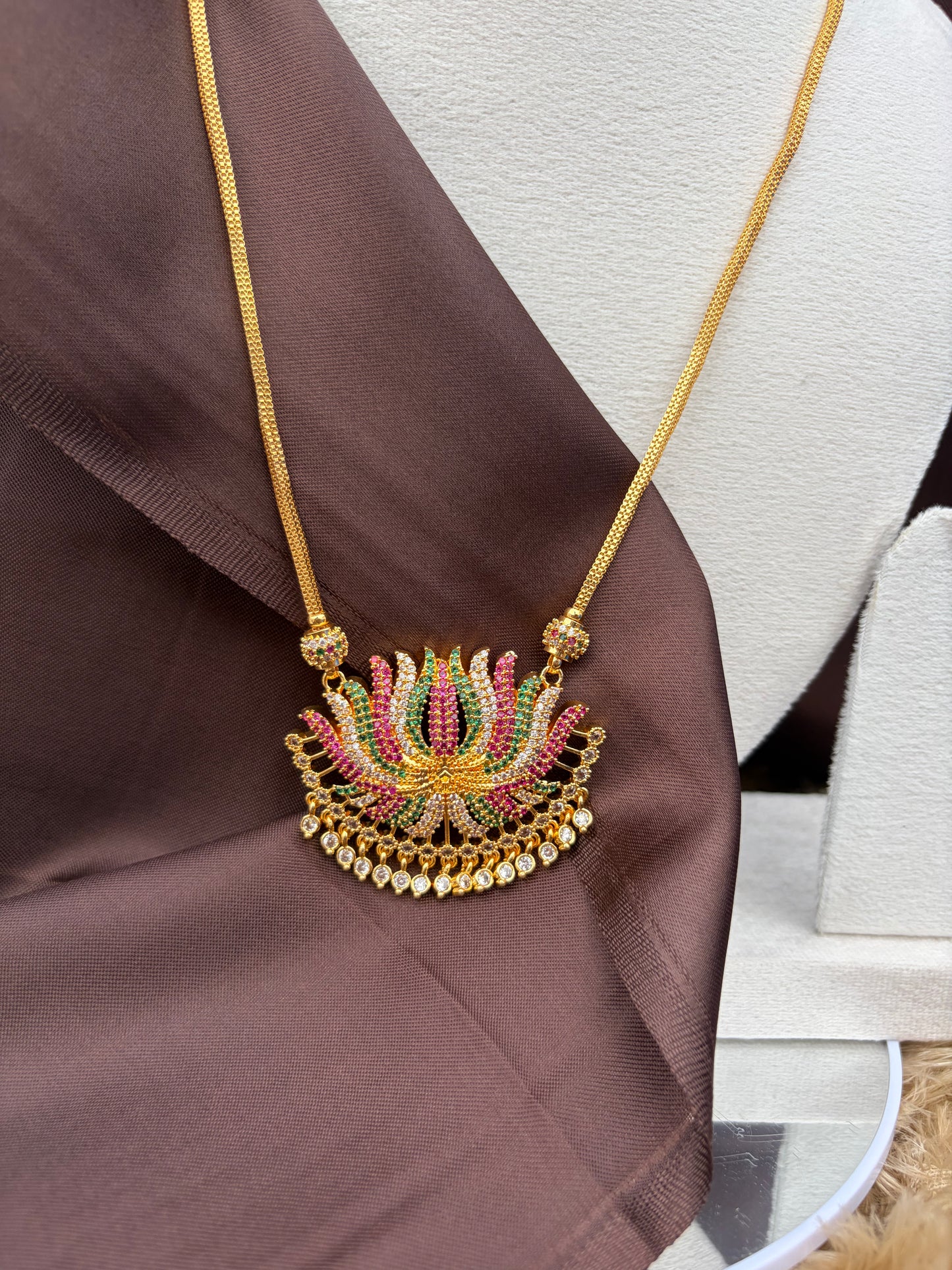 Lotus pendant with 24 inches micro polished chain