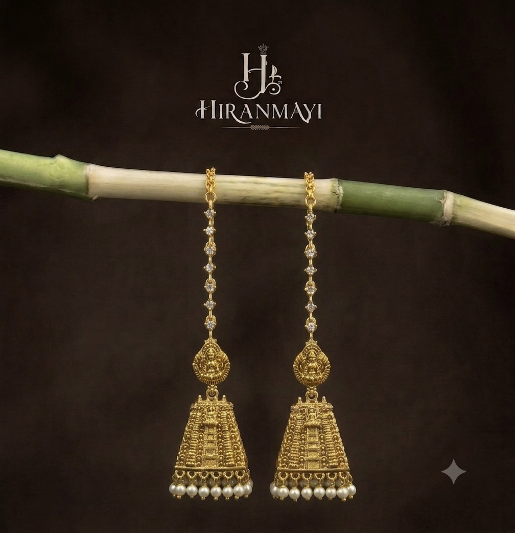 Temple jumka with detachable Earchain