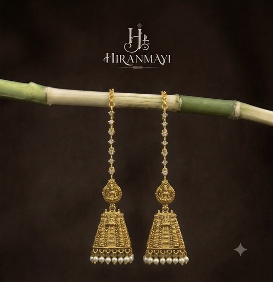 Temple jumka with detachable Earchain
