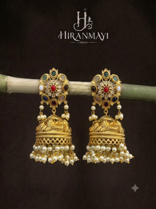 Navarathnam stone with rice pearl jumka