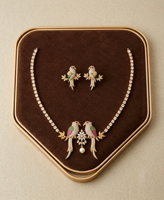Trending double parrot necklace with ear stud