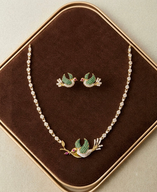 Trending flying parrot necklace with ear stud